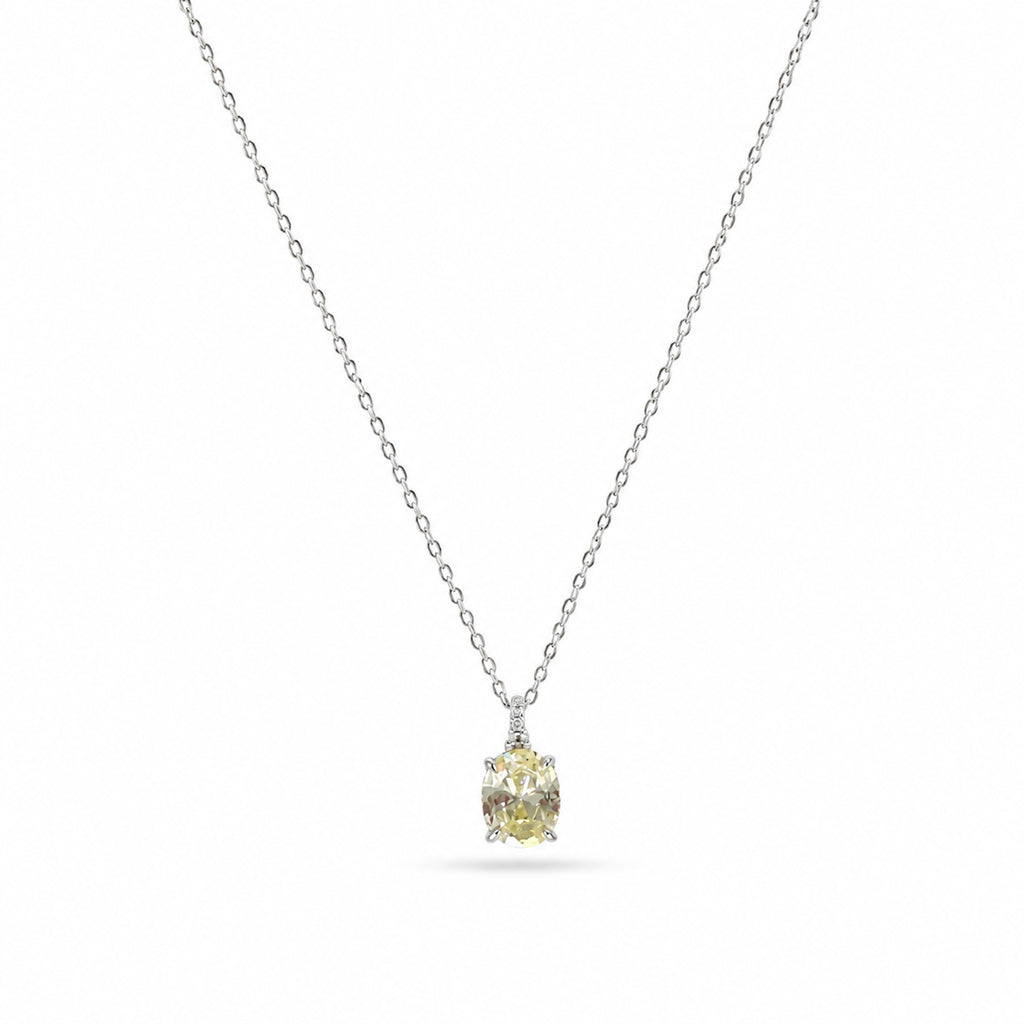 Elegante Silberkette mit champagnerfarbenem Ovalstein
